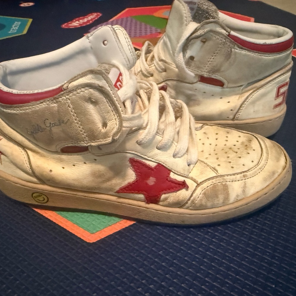 Golden Goose Kids Cream and Red Sneakers
